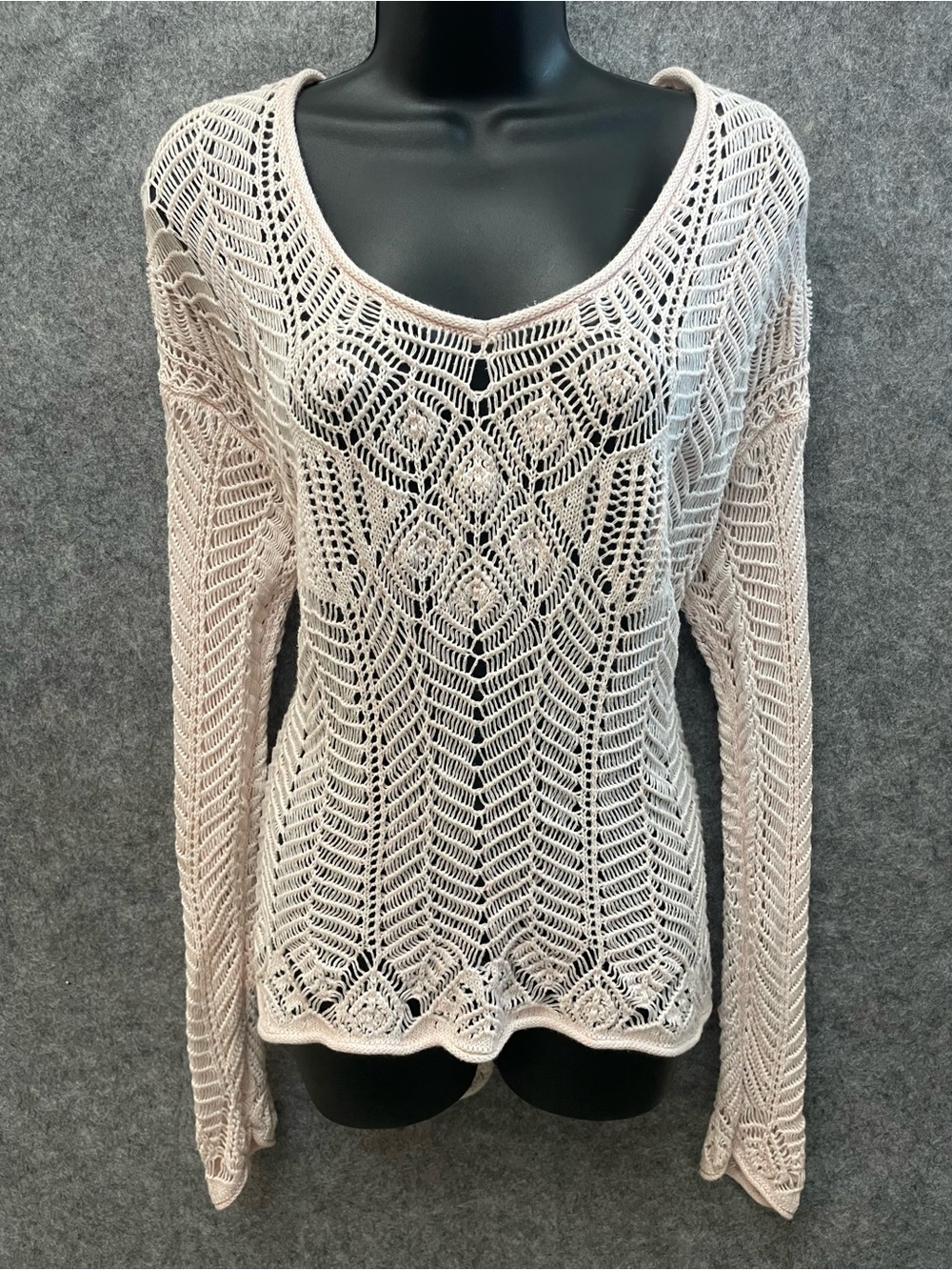 Aéropostale XL Light Pink Open Knit Crochet Sweater Boho Summer Beach Cover Up